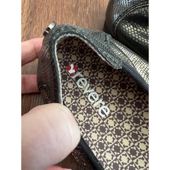 REVERE Nairobi Metallic Lizard Print Leather Comfort Ballet Flats Shoes Sz 39 - Picture 9 of 11